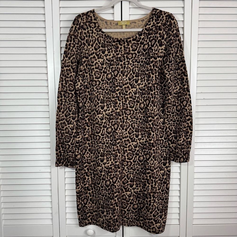 Charter Club Luxury Merino Wool Animal Print Dress Leopard Soft Brown Large